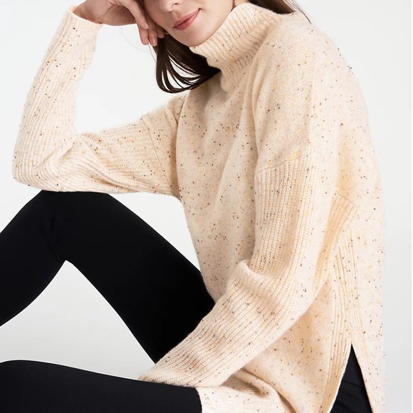 NWT-XS, M-Cashmere Turtleneck Tunic Sweater - Cream Speckle